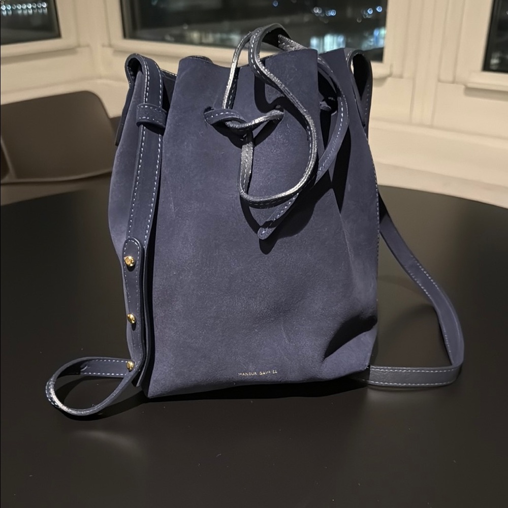 Mansur Gavriel Navy Suede Bucket Bag